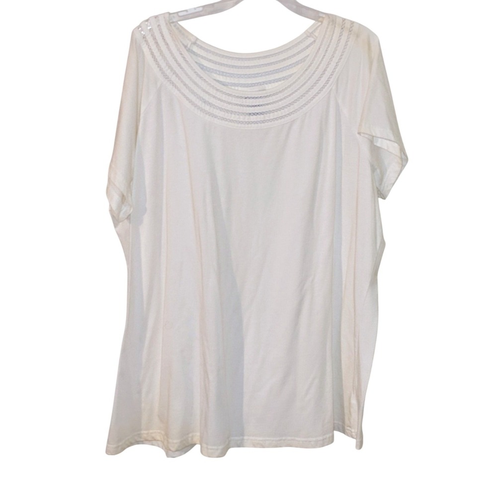 Jaclyn Smith Womens 3XL Off‎ White Crochet Neck Short Sleeve Knit Top